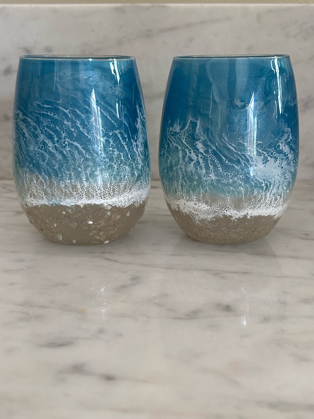 Beach Themed Stemless Wine Glass Set 20oz